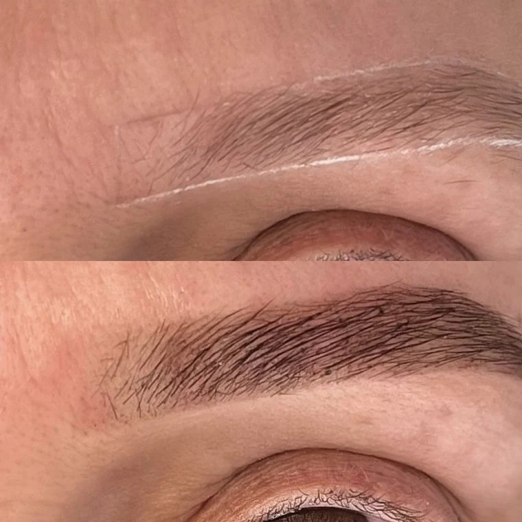 Antes e depois de Nano Brows por Pamela Farias, do mapeamento ao resultado final