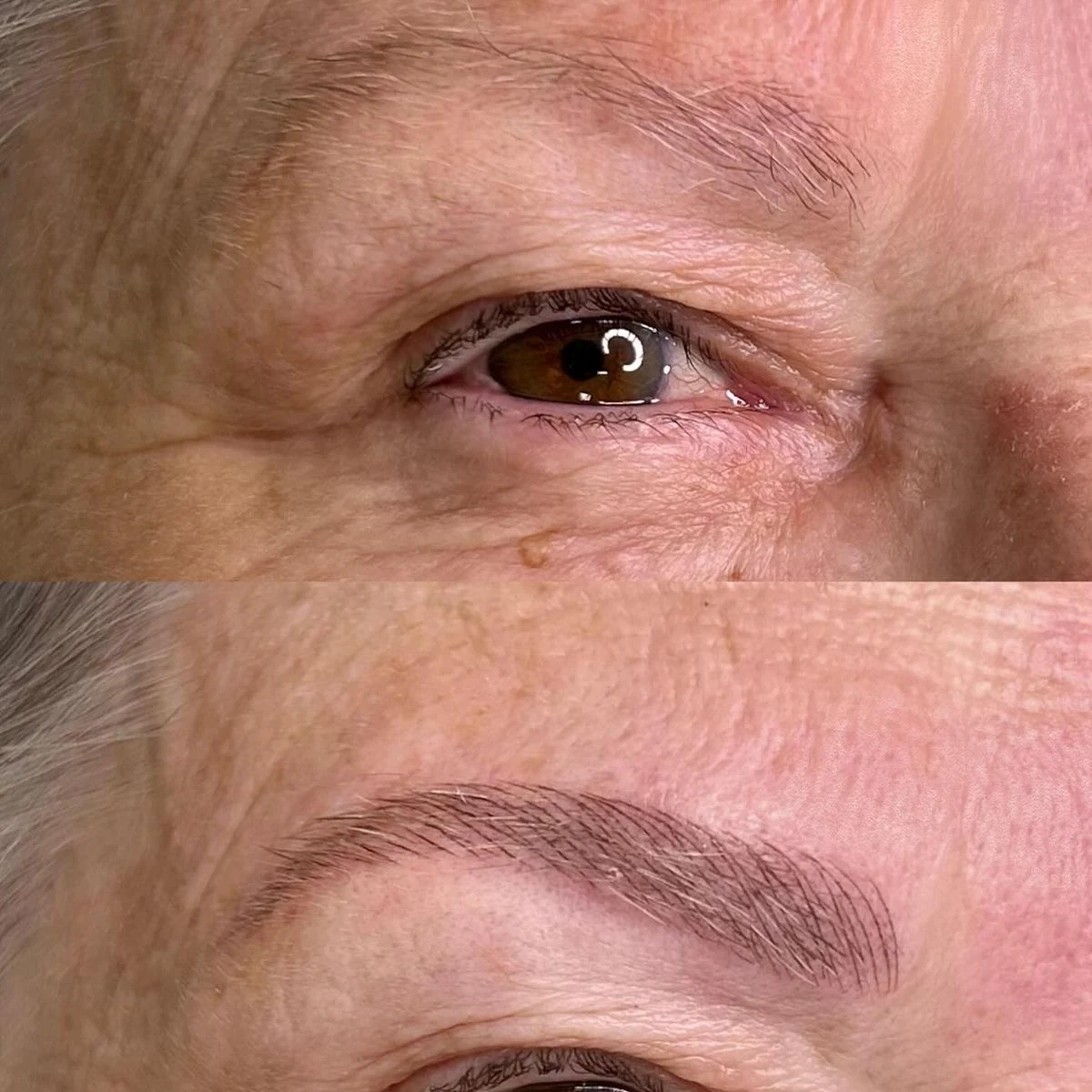 Antes e depois de Nano Brows em cliente madura por Pamela Farias